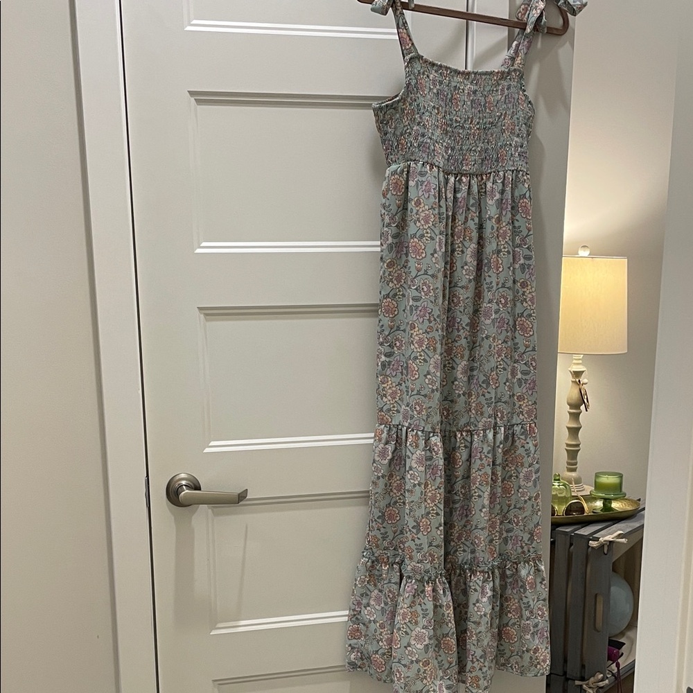 Liberty Love Floral Smocked Tiered Boho Midi Dress Medium